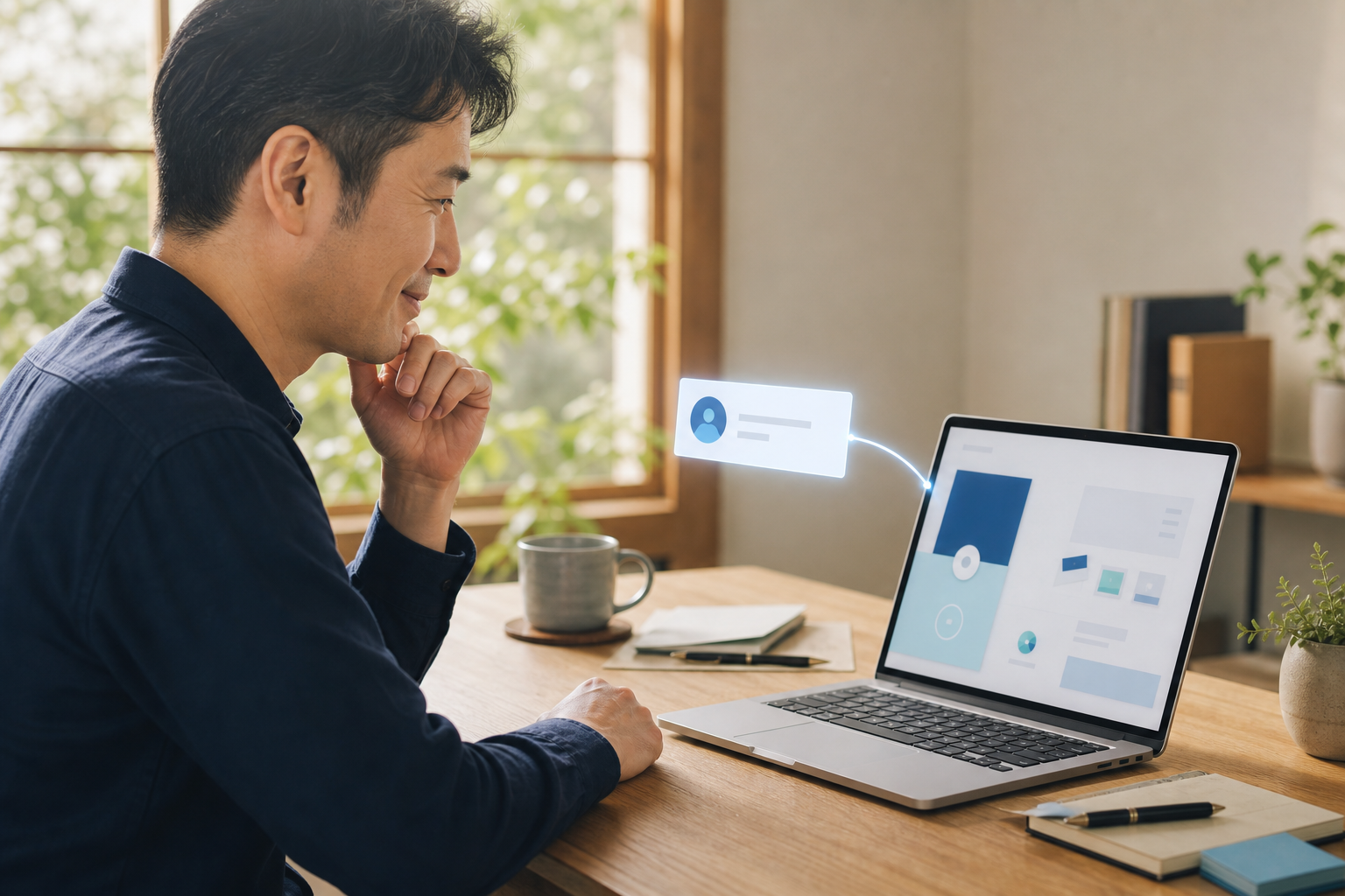 Webサイトから新しい相談が届く場面