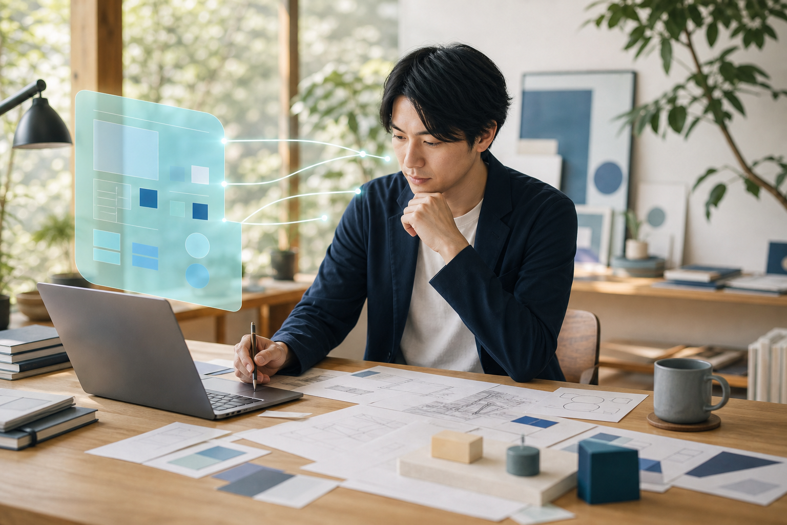 人とAIが自然に協力して創造的な仕事を進める場面